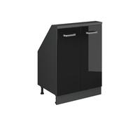 Vicco Meuble de Rangement sous Pente Rion, Noir Haute Brillance/Anthracite | Façade robuste · Profondeur 46 cm · Pieds réglables en hauteur · Poignées en métal