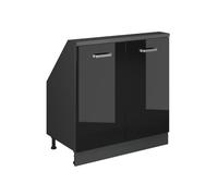 Vicco Meuble de Rangement sous Pente Rion, Noir Haute Brillance/Anthracite | Façade robuste · Profondeur 46 cm · Pieds réglables en hauteur · Poignées en métal