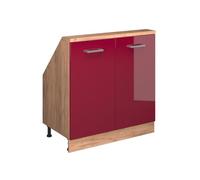 Vicco Meuble de Rangement sous Pente Rion, Rouge Brillant/Chêne doré | Façade robuste · Profondeur 46 cm · Pieds réglables en hauteur · 2 Portes · ✓ Pour différentes inclinaisons de toit