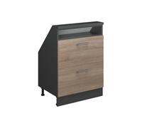 Vicco Meuble de Rangement sous Pente Rion, Sonoma/Anthracite | Façade robuste · Profondeur 46 cm · Pieds réglables en hauteur · 2 Tiroirs · ✓ Pour différentes inclinaisons de toit