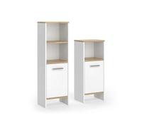 Vicco Meuble de Salle de Bain Karli, Blanc/Chêne doré | 2 pièces · Grande étagère de salle de bains · Petite étagère de salle de bains