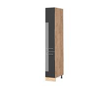 Vicco Meuble Haute de Cuisine Fame-Line, Anthracite Haute Brillance, 30cm | Façade en MDF · Coulisses métalliques à extension totale · Pieds réglables en hauteur · Poignées en métal