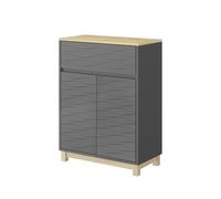 Vicco Meuble Middle Livia, Anthracite, 60x80cm | avec tiroir, pour le rangement au-dessus des toilettes avec espace étagère ouvert