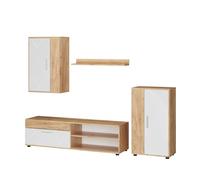 Vicco Meuble Mural Berno Chêne doré/Blanc | Set de 4 pièces, convient au rangement des appareils multimédias et des accessoires