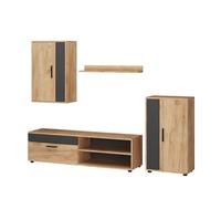 Vicco Meuble-paroi Berno Chêne doré/Anthracite | Lot de 4, convient au rangement des appareils multimédias et des accessoires