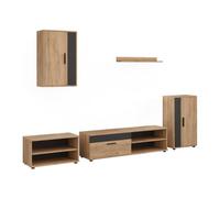 Vicco Meuble-paroi Berno, Chêne doré/Anthracite, Lot de 5 pièces | Lot de 5 pièces, adapté au rangement d'appareils multimédias et d'accessoires