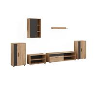 Vicco Meuble-paroi Berno, Chêne doré/Anthracite | Lot de 6 pièces, adapté au rangement d'appareils multimédias et d'accessoires