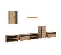 Vicco Meuble-paroi Berno, Chêne doré/Anthracite, Lot de 6 pièces | Lot de 6 pièces, adapté au rangement d'appareils multimédias et d'accessoires