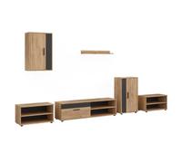Vicco Meuble-paroi Berno, Chêne doré/Anthracite, Lot de 6 pièces | Lot de 6 pièces, adapté au rangement des appareils multimédias et de leurs accessoires