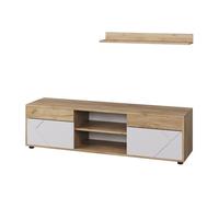 Vicco Meuble-paroi Berno Chêne doré/Blanc | 2 parties, pour le rangement des accessoires multimédias et la présentation de décorations