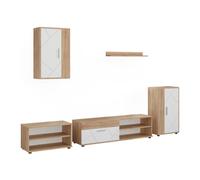 Vicco Meuble-paroi Berno, Chêne doré/Blanc, Lot de 5 pièces | Lot de 5 pièces, adapté au rangement d'appareils multimédias et d'accessoires