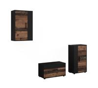 Vicco Meuble-paroi Berno, Noir/Oldstyle | Lot de 3 pièces, adapté au rangement d'appareils multimédias et d'accessoires