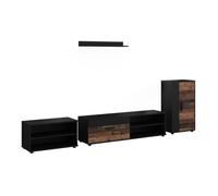 Vicco Meuble-paroi Berno, Noir/Oldstyle, Lot de 4 pièces | Lot de 4 pièces, adapté au rangement d'appareils multimédias et d'accessoires