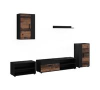 Vicco Meuble-paroi Berno, Noir/Oldstyle, Lot de 5 pièces | Lot de 5 pièces, adapté au rangement d'appareils multimédias et d'accessoires