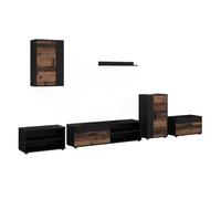 Vicco Meuble-paroi Berno, Noir/Oldstyle, Lot de 6 pièces | Lot de 6 pièces, adapté au rangement d'appareils multimédias et d'accessoires