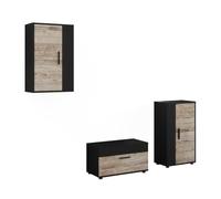 Vicco Meuble-paroi Berno, Noir/Sable Chêne | Lot de 3 pièces, adapté au rangement d'appareils multimédias et d'accessoires