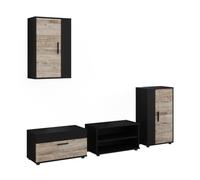 Vicco Meuble-paroi Berno, Noir/Sable Chêne | Lot de 4 pièces, à fixer au mur, pour un rangement polyvalent