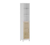 Vicco Meuble Salle de Bain Looma, Blanc/chêne, 35x173cm | avec 6 compartiments, utilisable comme armoire de rangement sur machine à laver ou toilettes