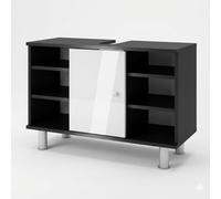 Vicco Meuble sous lavabo Fynn, Anthracite/Blanc Brillant, 80x54cm avec 6 étagères, pour Le Rangement dans la Salle de Bain avec découpe pour Siphon