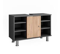 Vicco Meuble sous lavabo "Fynn", Anthracite/Chêne doré 80 x 54 cm | 1 Porte · 7 compartiments · Rangement ouvert & fermé · Découpe pour siphon · Rangement bien organisé