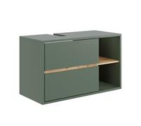 Vicco Meuble sous lavabo Viola, Vert/Artisan, 100x60cm | avec 2 tiroirs, avec découpe pour siphon et étagères ouvertes pour montage mural