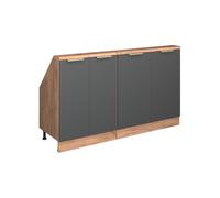 Vicco Meuble sous pente "R-Line", Anthracite-or/Chêne doré 140 cm | 2 Modules · Profondeur 46 cm · Pieds réglables en hauteur · 4 Portes · Librement combinable