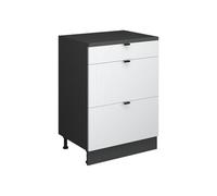 Vicco Meuble sous Pente R-Line, Blanc cannelé, 60cm sans Pente avec 3 tiroirs