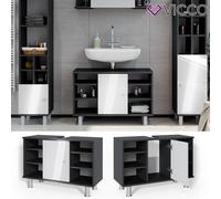 Vicco Meuble sous lavabo Fynn, Anthracite/Blanc Brillant, 80x54cm avec 6 étagères, pour Le Rangement dans la Salle de Bain avec découpe pour Siphon