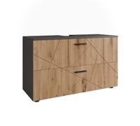 Vicco Meuble sous Vasque Irma, Anthracite/Chêne de Force doré, 100.1x60.6cm avec 2 tiroirs, Convient aux lavabos Standards avec découpe pour Siphon