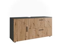 Vicco Meuble sous Vasque Irma, Anthracite/Chêne de Force doré, 120.1x60.6cm avec 2 tiroirs et 1 Porte, Convient aux lavabos Standards avec découpe pour Siphon