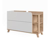 Vicco Meuble sous Vasque Karen, Sonoma/Blanc, 100x65cm avec 2 tiroirs, pour Installation sous lavabo avec découpe pour Siphon