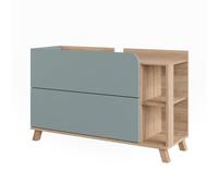 Vicco Meuble sous vasque "Karen", Sonoma/Bleu 100 x 65 cm | 2 Tiroirs · Découpe pour siphon · Rangement généreux · Pour produits de soin & accessoires de salle de bains