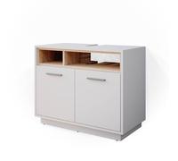 Vicco Meuble sous Vasque Simple Beatrice, Blanc, 80x64cm | avec découpe pour siphon et espaces de rangement ouverts