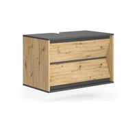 Meuble sous vasque simple Edelin, 80x50cm avec 2 tiroirs, Anthracite/Chêne Artisan, Vicco 57984