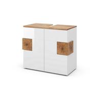 Vicco Meuble sous vasque simple "Eden", Blanc Haute brillance 73.1 x 64 cm | 2 Portes · 2 compartiments · Découpe pour siphon · Intérieur spacieux · Rangement bien organisé