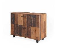Vicco Meuble sous Vasque Simple Ilias, Chêne Rustique, 80x60.8cm | avec 2 tiroirs, avec découpe pour siphon et ouvertures d’aération latérales
