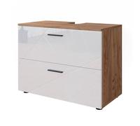 Meuble sous vasque simple Irma, 80x58.6cm, Blanc Haute brillance/Chêne de force doré, Vicco 40513