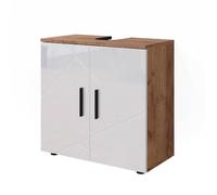 Vicco Meuble sous Vasque Simple Irma, Blanc Haute Brillance/Chêne doré 60 x 59 cm