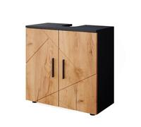 Vicco Meuble sous Vasque Simple Irma, Chêne doré/Anthracite, 60x59cm | avec découpe pour siphon et étagère de rangement