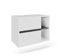 Vicco Meuble sous Vasque Viola, Blanc/Gris, 80x60cm avec 2 tiroirs, avec découpe pour Siphon pour Montage Mural