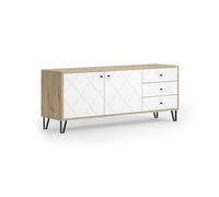 Vicco Meuble TV Nizza, Chêne Artisan, 150.2x60.2cm avec 3 tiroirs et 2 Portes, pour Une Utilisation comme Surface de Rangement à côté du lit