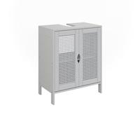 Vicco Meuble vasque simple "Liora", Blanc 48 x 60 cm | 2 Portes · 2 compartiments · Découpe pour siphon · Intérieur spacieux · Rangement bien organisé