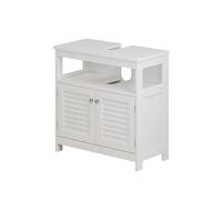 Vicco Meuble vasque simple "Riad", Blanc 60 x 60 cm | 2 Portes · 2 compartiments · Découpe pour siphon · Intérieur spacieux · Rangement ouvert & fermé