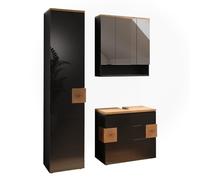 Vicco Meubles Bain Eden, Anthracite 70 cm | 3 pièces · Meuble sous-vasque · Armoire à miroir · Armoire haute
