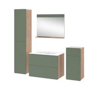 Vicco Meubles Bain Izan, Force d'or Chêne/Vert, 80 cm, composé de Meuble sous-lavabo, lavabo, Armoire Murale, Colonne et Demi-Colonne