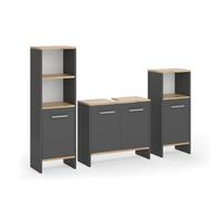 Vicco Meubles Bain Karli, Anthracite/Chêne doré 65 cm | 3 pièces · Meuble sous-vasque · Grande étagère de salle de bains · Petite étagère de salle de bains