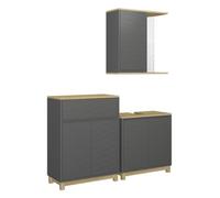 Vicco Meubles Bain Livia, Anthracite/Chêne 60 cm | 3 pièces · Meuble sous-vasque · Armoire à miroir · Armoire mi-haute