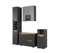 Vicco Meubles Bain Marelle, Anthracite/Chêne Artisan 80 cm | 4 pièces · Meuble sous-vasque · Armoire à miroir · Armoire haute · Armoire mi-haute
