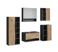 Vicco Meubles Bain Willow, Artisan, 80 cm, composé d’Un Meuble sous-lavabo, Armoire Miroir, Colonne, Demi-Colonne et Meuble Haut