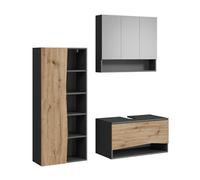 Vicco Meubles Bain Willow, Artisan, 80 cm, composé d’Un Meuble sous-lavabo, d’Une Armoire Miroir et d’Une Colonne de Rangement